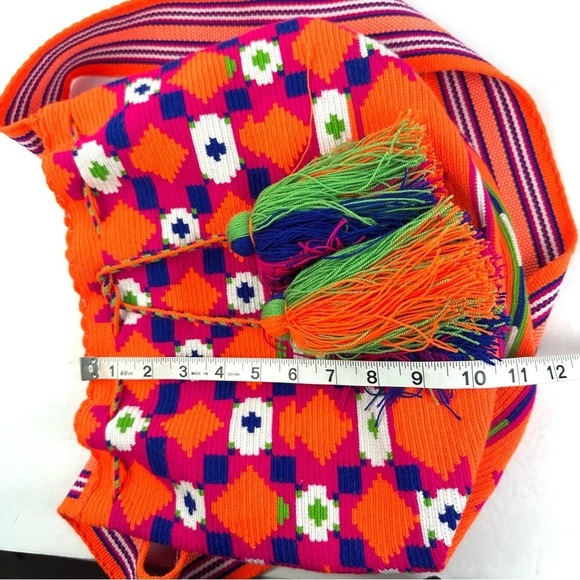 Wayuu Mochila Colombian Handbag Bucket Style Gaza Palete Bright Orange Brand New - Picture 16 of 16